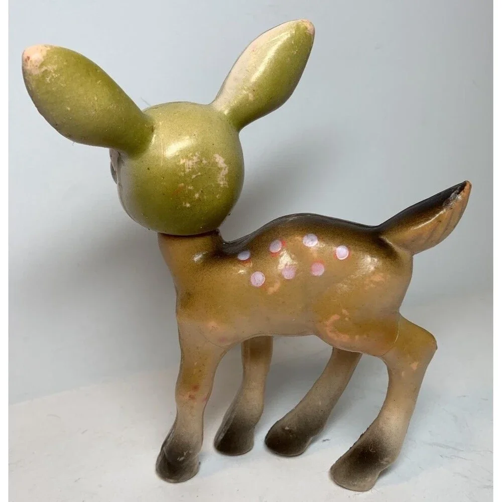 Vintage Christmas Deer Rubber Figure 7” Hong Kong Kitsch MCM Holiday Figure